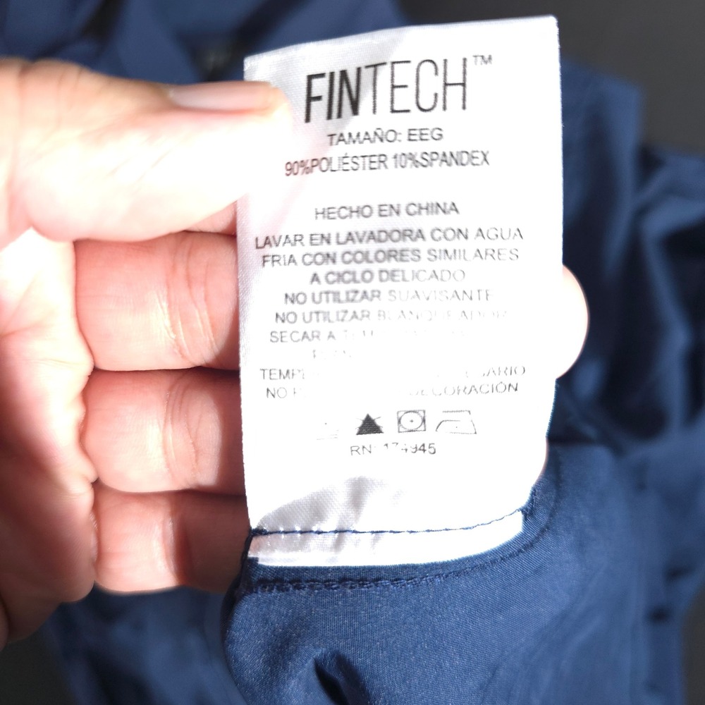 Fintech Fishing Shirt Mens XXL Navy Blue Long Sleeve Roll Tab Zip Pocket Stretch - Picture 9 of 12